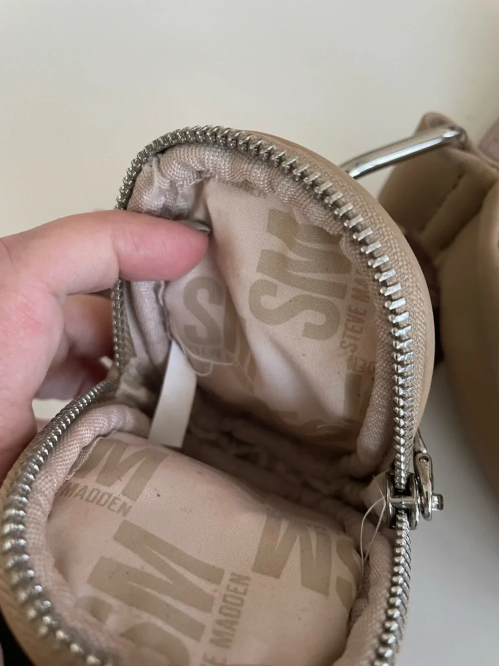 Steve Madden Quilted Crossbody Shoulder Bag Mushroom Beige + Mini Pouch